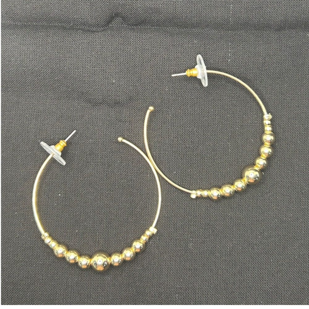 Ann Taylor Loft Womens Gold Tone Hoop Earrings Beaded‎ 2"